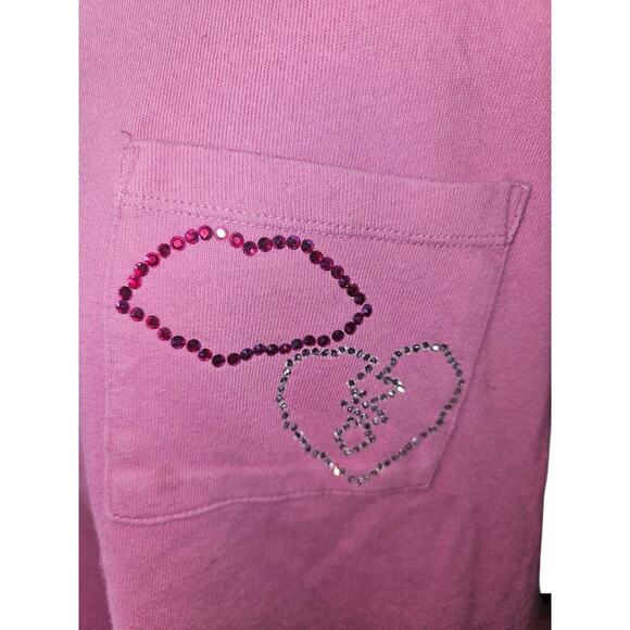 Pink Cropped GAP Tee Rhinestone “BAD BXTCH” & Heart Pocket Y2K Baddie Vibes M/L - Picture 8 of 9